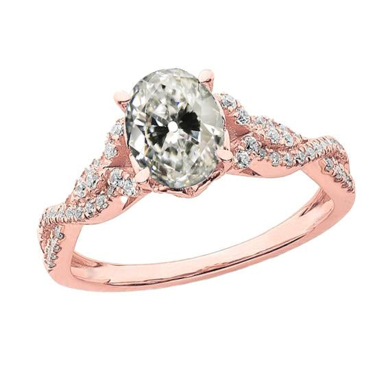 Anello Ovale Con Genuino Diamanti Taglio Vecchio Miniera Stile Infinito In Oro Rosa 5 Carati