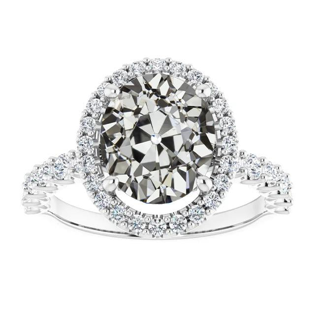 Anello Ovale Vecchio Minatore Vero Diamante Halo Anniversary Oro 14K 8.50 Carati