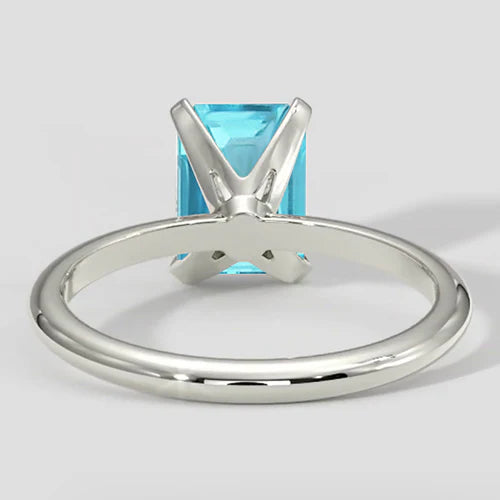 Anello Paraiba taglio smeraldo naturale in oro bianco