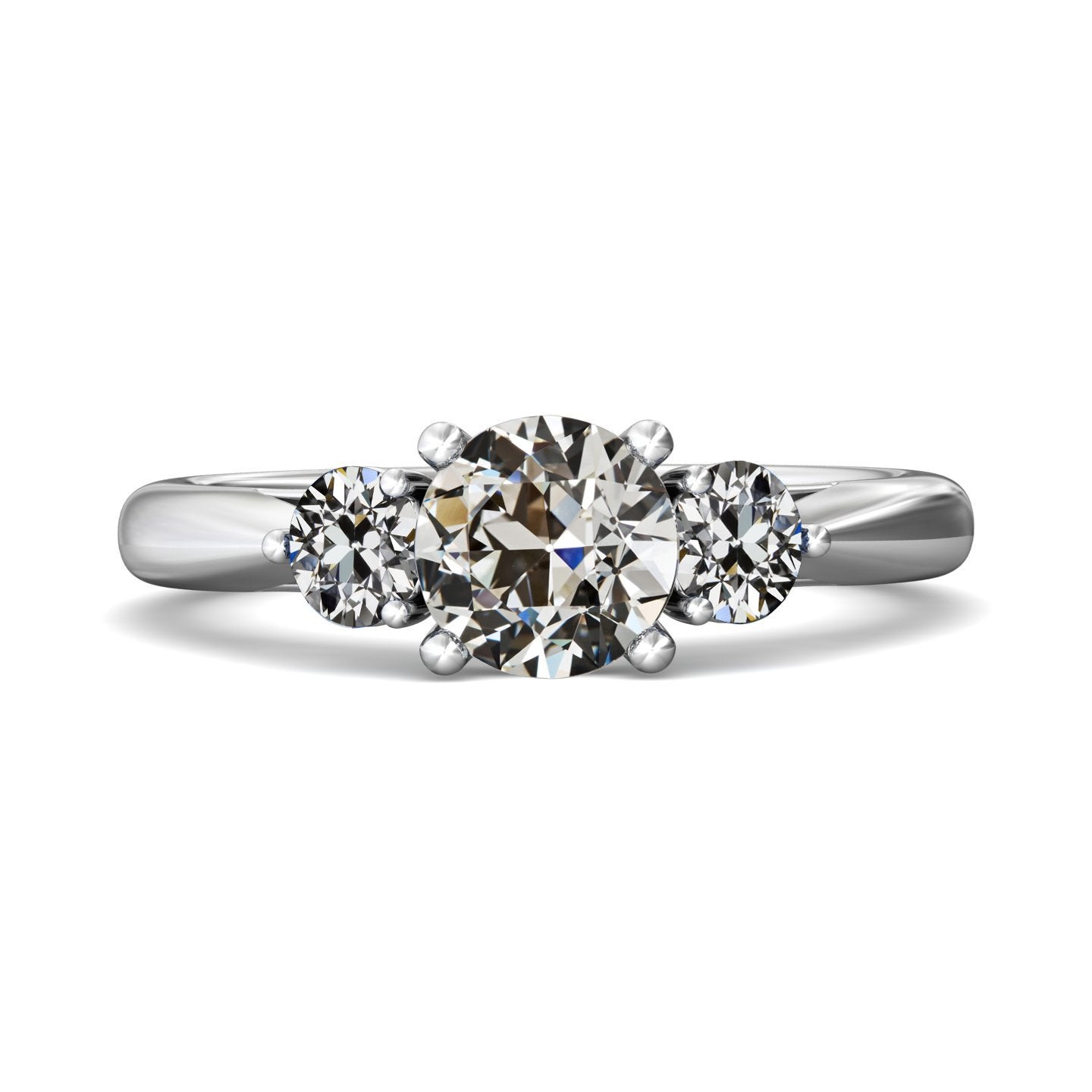 Anello Rotondo Con 3 Pietre Da Minatore Vecchio Vero Diamante, Set Di 4 Carati, Oro Bianco