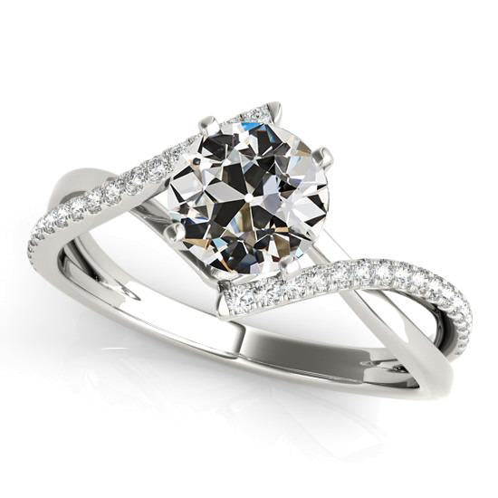 Anello Rotondo Con Genuino Diamante Taglio Antico, Punta Ritorta, Gambo Diviso 3,50 Carati
