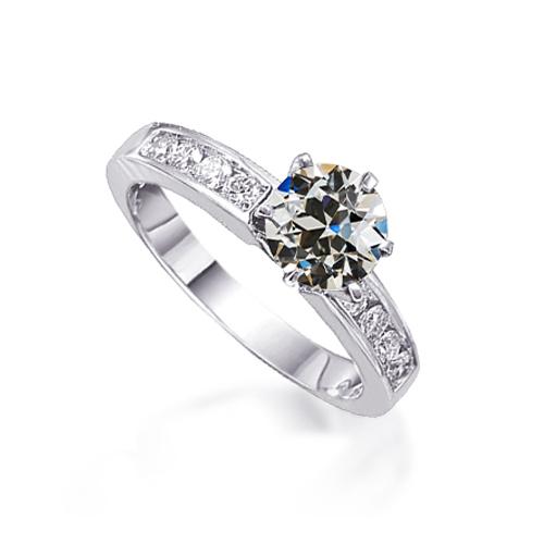 Anello Rotondo Con Genuino Diamante Taglio Vecchio Miniera, 6 Canali A Griffe, 2 Carati