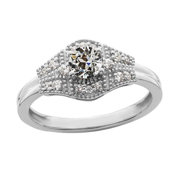 Anello Rotondo Con Genuino Diamanti A Taglio Antico, Oro Bianco 14K Milgrain 2,25 Carati