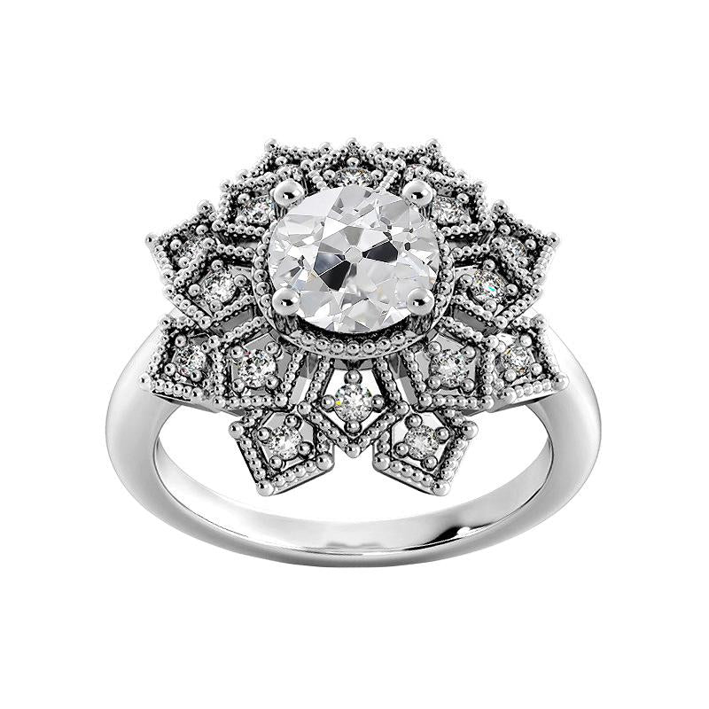 Anello Rotondo Con Genuino Diamanti A Taglio Vecchio Miniera, Gioielli In Stile Stella, Oro 3 Carati