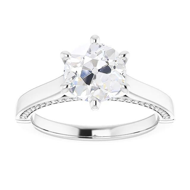 Anello Rotondo Con Genuino Diamanti Taglio Vecchio Miniera, 6 Punte, In Oro, 5,50 Carati, Gioielli