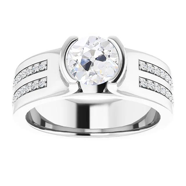 Anello Rotondo Con Naturale Diamanti A Taglio Antico, Mezza Castone, 3,50 Carati