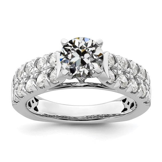 Anello Rotondo Con Naturale Diamanti Da Minatore Vecchio, Doppia Fila, Accenti, Set Da 4 Carati