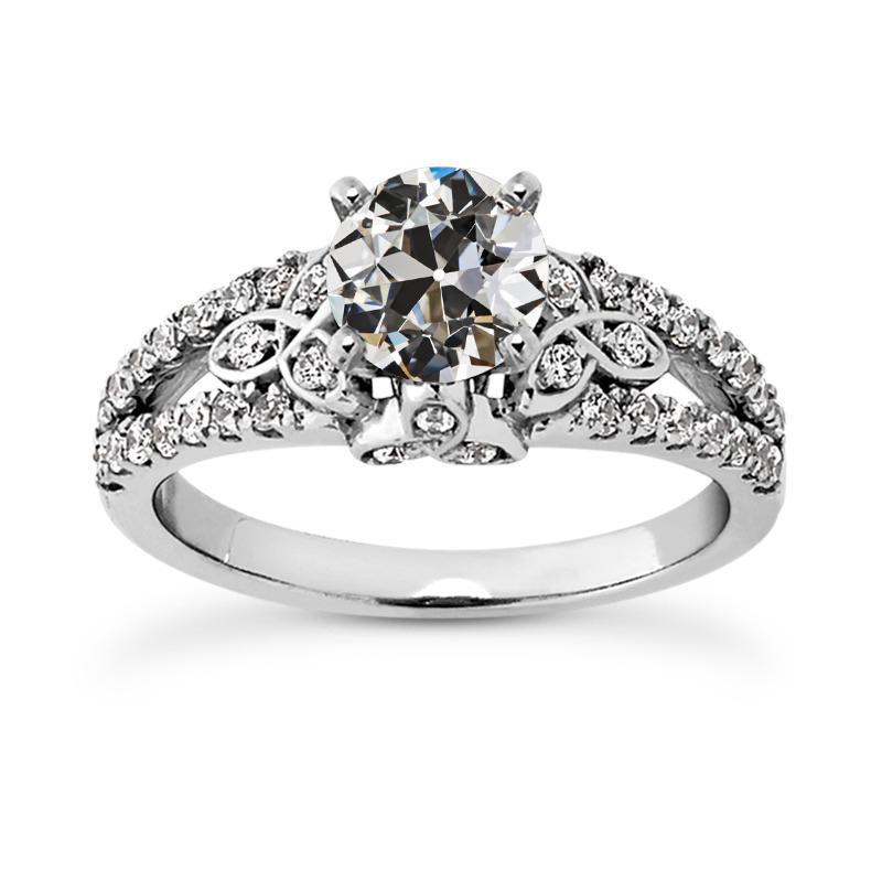 Anello Rotondo Con Vero Diamante Taglio Antico, Nodo Trinity, Gambo Diviso 4,75 Carati