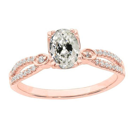 Anello Rotondo E Ovale Da Vecchio Minatore Con Naturale Diamante A Gambo Diviso In Oro 3,50 Carati