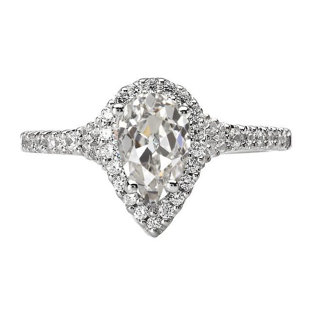 Anello Rotondo E Pera Dell'Anniversario Con Vero Diamante Tagliato A Pera Vecchia Miniera 5 Carati