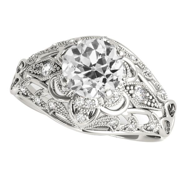 Anello Rotondo In Stile Antico Con Naturale Diamante Taglio Vecchio Miniera 4 Carati Con Gambo Milgrain
