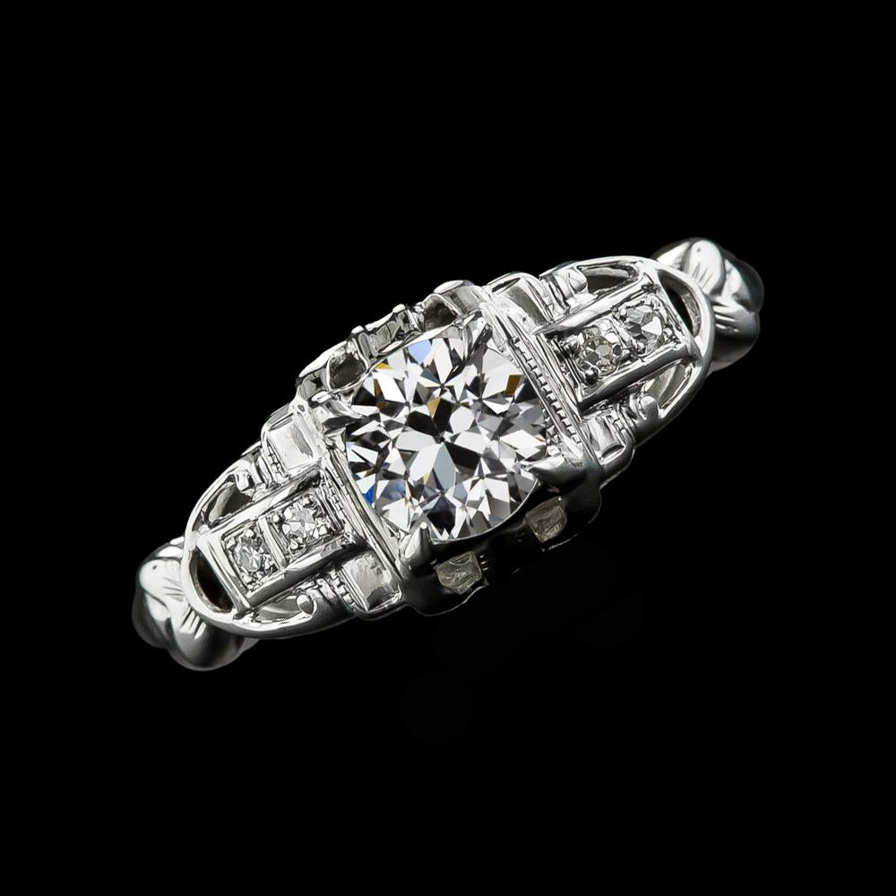 Anello Rotondo In Stile Vintage Con Genuino Diamante Taglio Vecchio Miniera 2.25 Carati In Oro Bianco