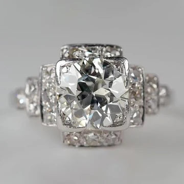 Anello Rotondo Old Miner Halo Con Vero Diamante Oro Bianco 14K 3 Carati