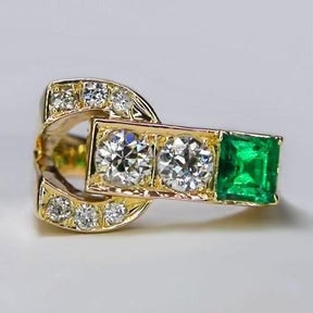 Anello Rotondo Vecchio Minatore Con Genuino Diamante Smeraldo 2.75 Carati