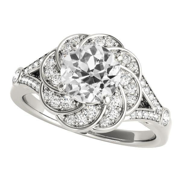 Anello Rotondo Vecchio Minatore Con Vero Diamante Stile Fiore 4,50 Carati Con Gambo Diviso