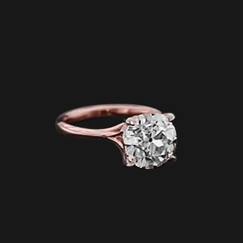 Anello Solitario Ad Incastro Con Genuino Diamante Da 2 Carati Con Oro Rosa 14K Vecchio Minatore