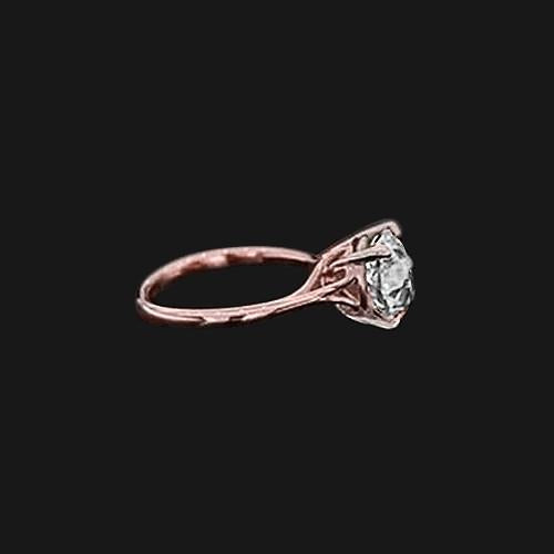 Anello Solitario Ad Incastro Con Genuino Diamante Da 2 Carati Con Oro Rosa 14K Vecchio Minatore