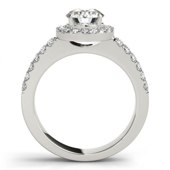 Anello Solitario Con Accenti Halo 1.50 Carati Genuino Diamanti Rotondi Oro Bianco 14K