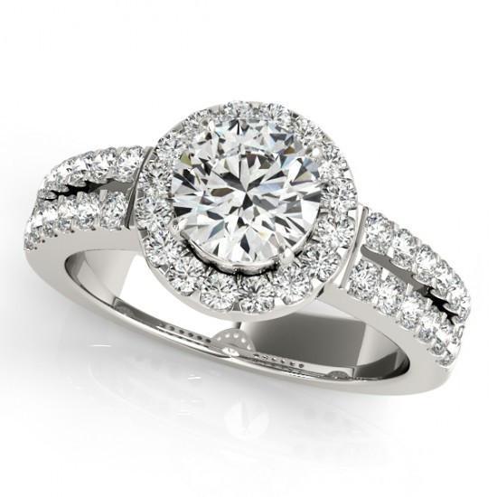 Anello Solitario Con Accenti Halo 1.50 Carati Genuino Diamanti Rotondi Oro Bianco 14K