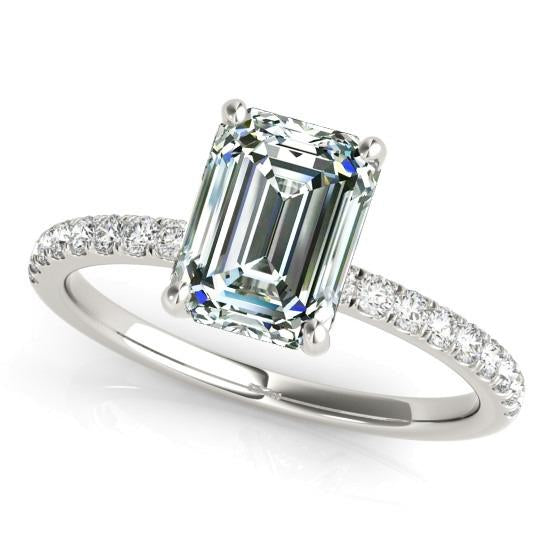 Anello Solitario Con Accenti Tondo E Smeraldo Naturale Diamante Oro 6.50 Carati