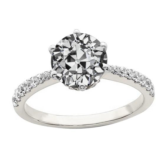 Anello Solitario Con Accenti Tondo Vero Diamante Taglio Vecchia Miniera 3,25 Carati