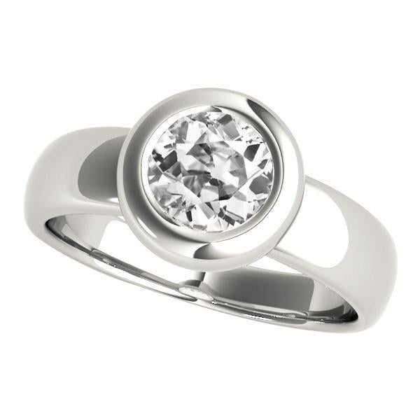 Anello Solitario Con Genuino Diamante Taglio Miniera Rotondo Incastonato Lunetta In Oro 2 Carati 14K