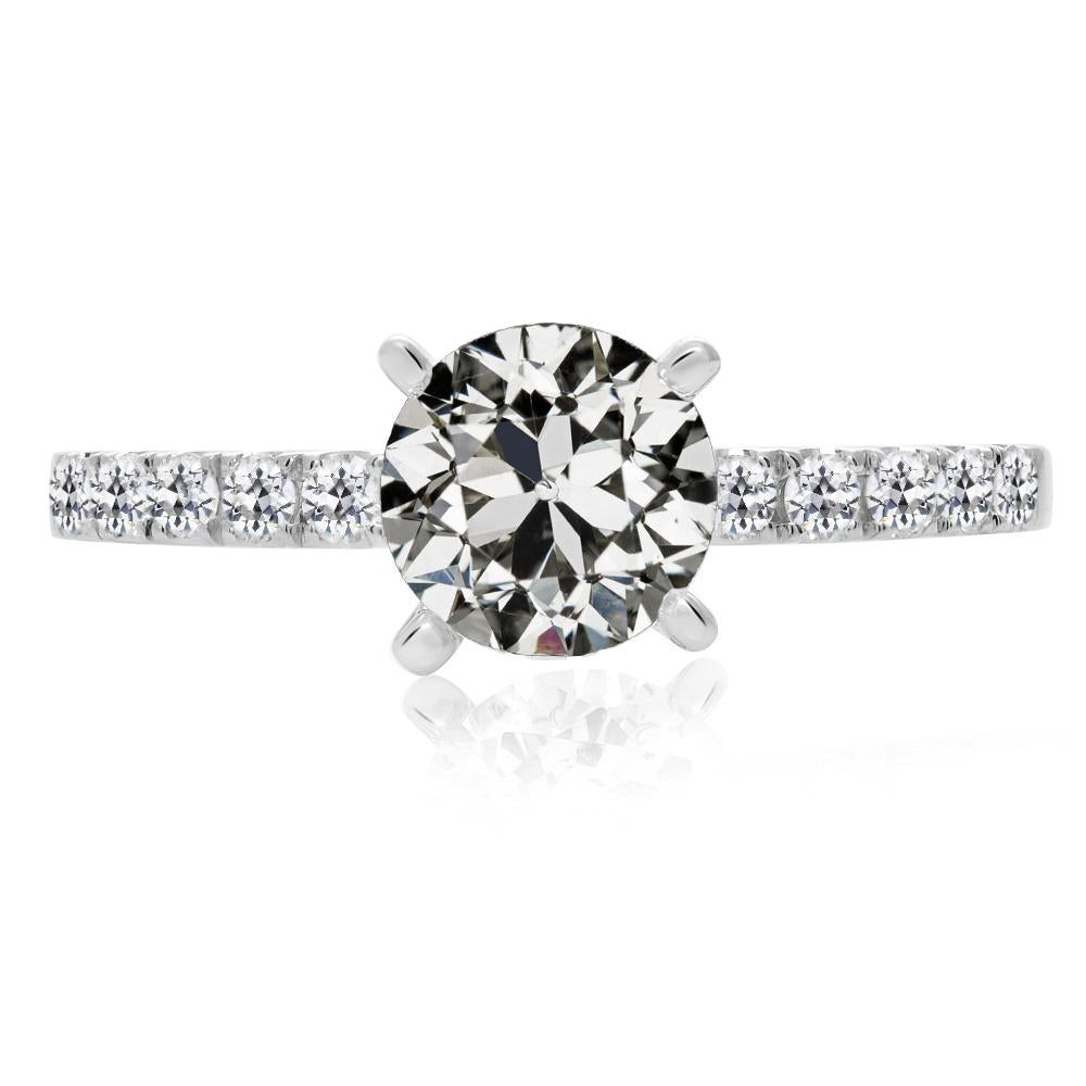 Anello Solitario Con Genuino Diamante Taglio Vecchio Rotondo Con Accenti 4 Carati Oro 14K