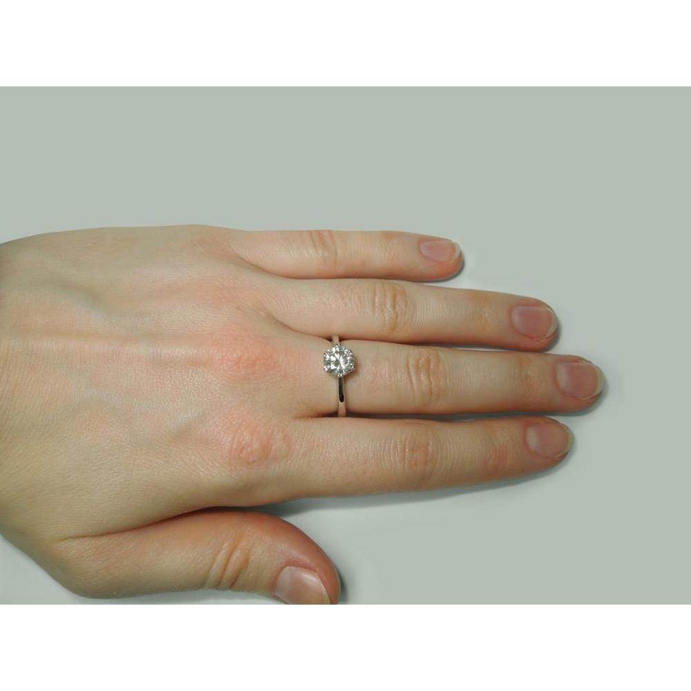 Anello Solitario Con Vero Diamante Da 1.50 Carati. Rotondo In Oro Bianco 14K. Gioielli