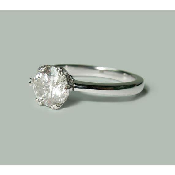 Anello Solitario Con Vero Diamante Da 1.50 Carati. Rotondo In Oro Bianco 14K. Gioielli