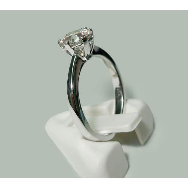 Anello Solitario Con Vero Diamante Da 1.50 Carati. Rotondo In Oro Bianco 14K. Gioielli