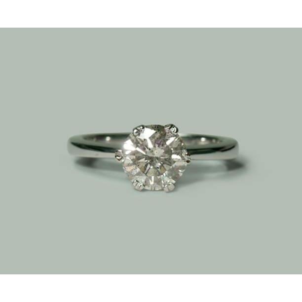 Anello Solitario Con Vero Diamante Da 1.50 Carati. Rotondo In Oro Bianco 14K. Gioielli
