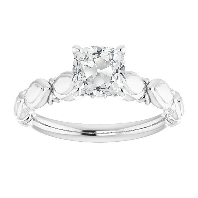Anello Solitario Cuscino Old Mine Cut Genuino Diamante 3,50 Carati Oro Bianco