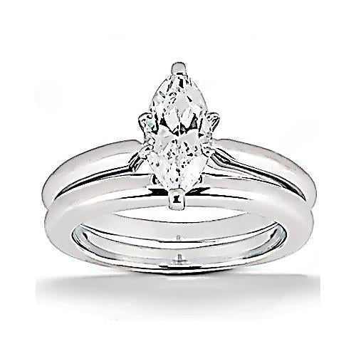 Anello Solitario Di Fidanzamento Con Genuino Diamante. Fascia Da 1.25 Carati Marquise WG 14K