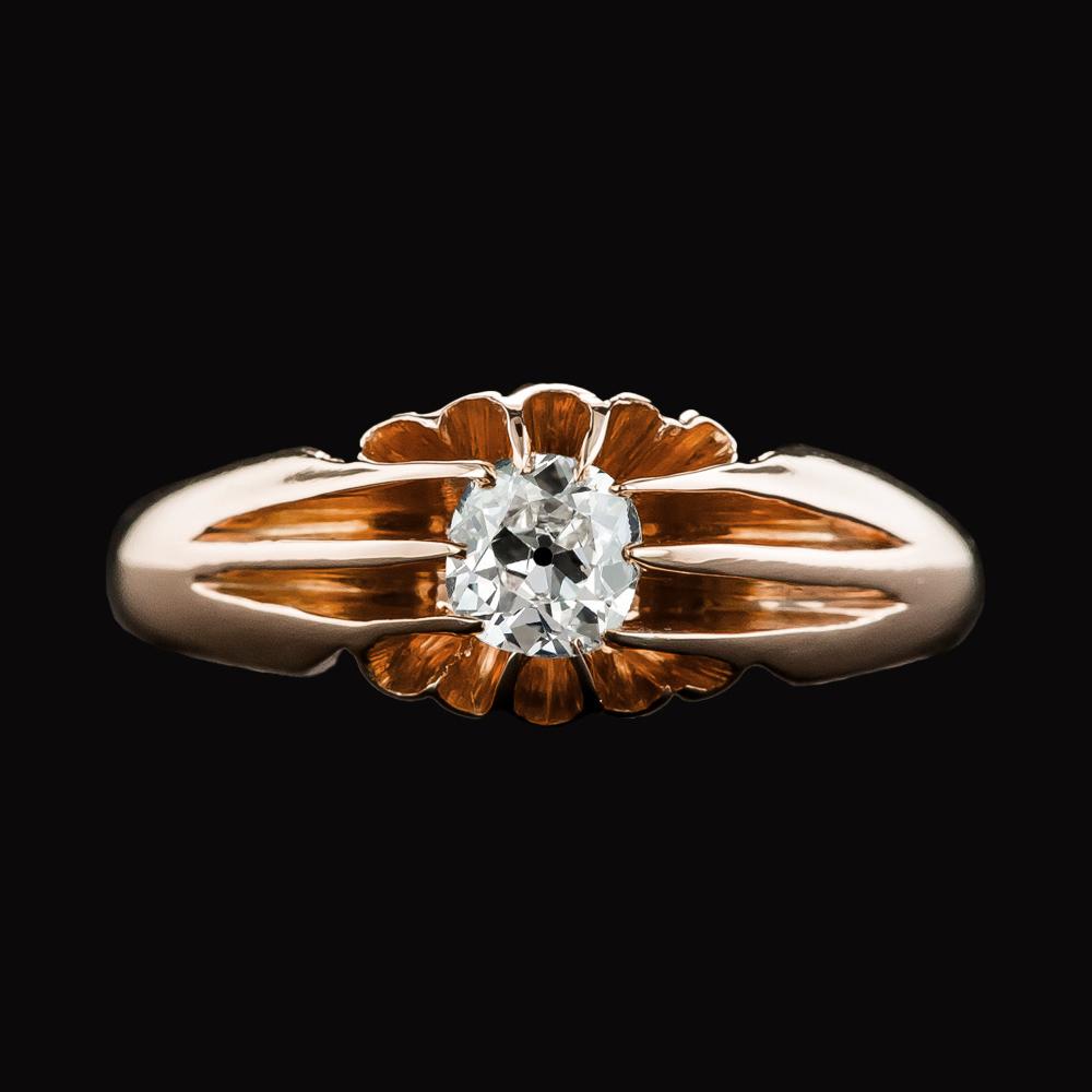 Anello Solitario Gypsy Stile Fiore Genuino Diamante Rotondo Vecchio Taglio Miniera 1 Carato
