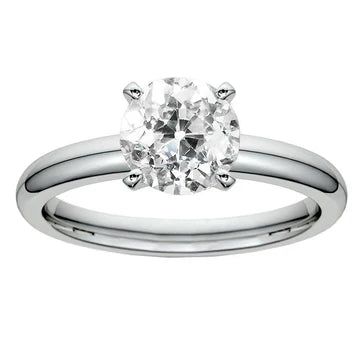 Anello Solitario In Oro Bianco 14K Con Vero Diamante Taglio Vecchio Miniera Rotondo 2.50 Carati