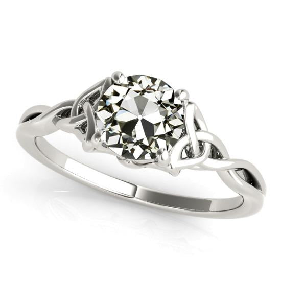 Anello Solitario Old Mine Cut Genuino Diamante Trinity Knot Style 2 Carati