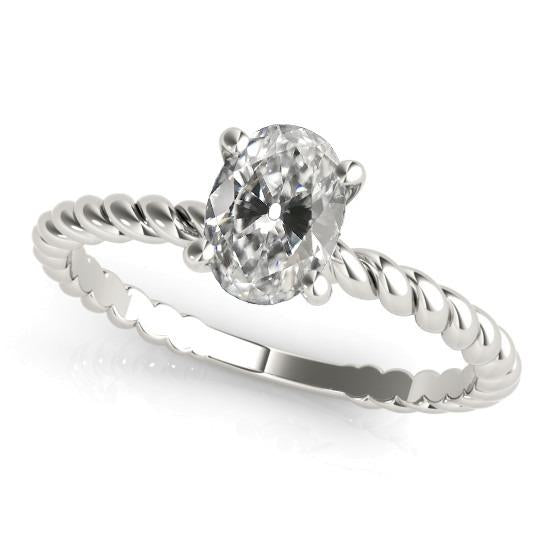 Anello Solitario Ovale Con Genuino Diamante A Taglio Antico A 4 Griffe Stile Corda 2,50 Carati
