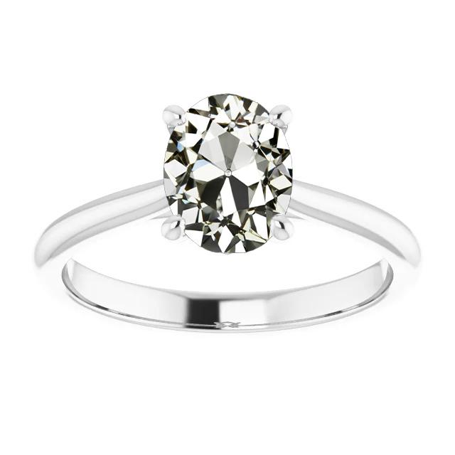 Anello Solitario Ovale Old Mine Cut Vero Diamante 14K White Gold 3 Carati