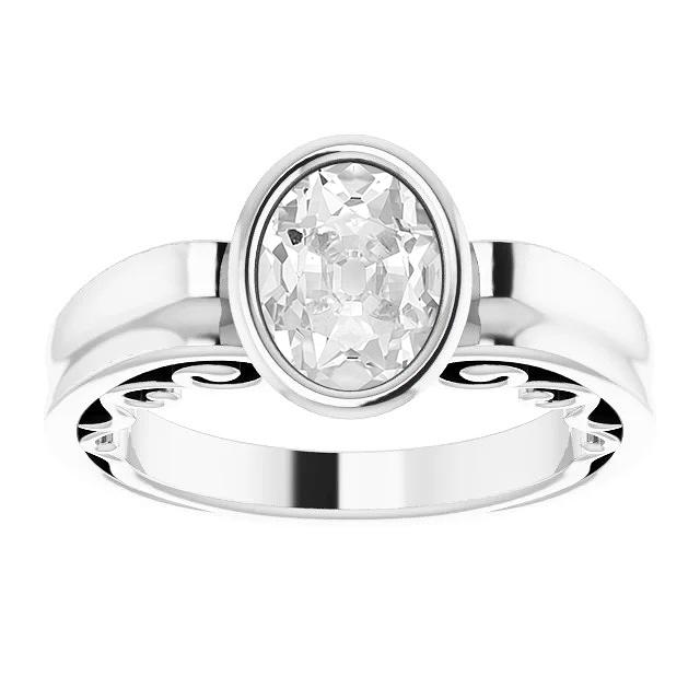 Anello Solitario Ovale Vecchio Minatore Genuino Diamante Lunetta Set 3,75 Carati Oro 14K