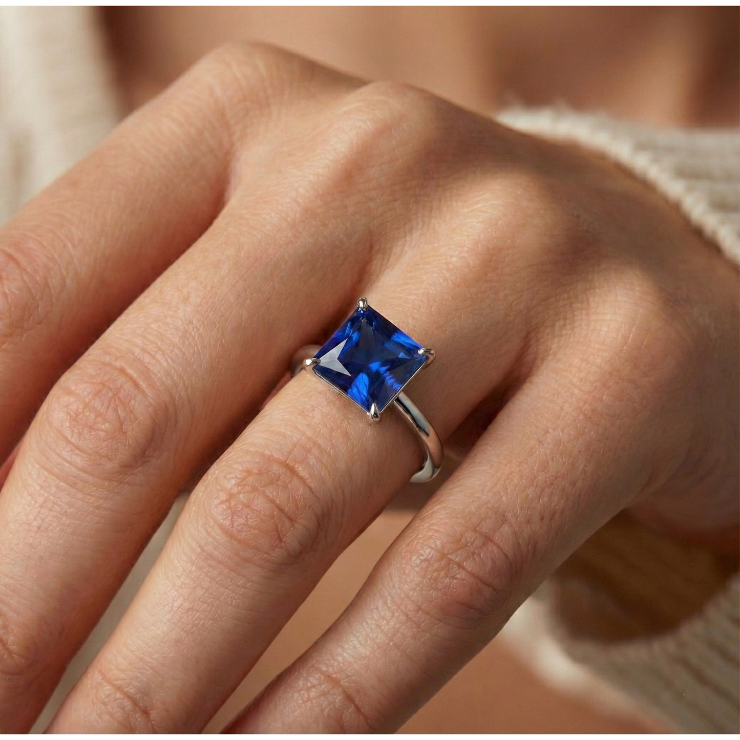 Anello Solitario Principessa Sri Lanka Zaffiro Oro Bianco 5 Carati 14K