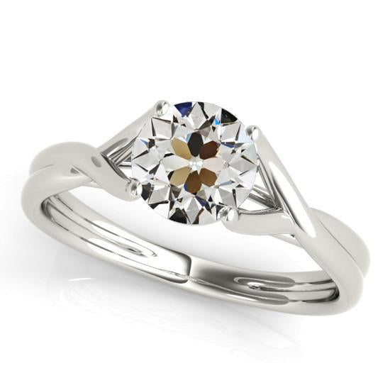 Anello Solitario Rotondo Con Genuino Diamante Taglio Vecchia Miniera Gambo Diviso 2 Carati