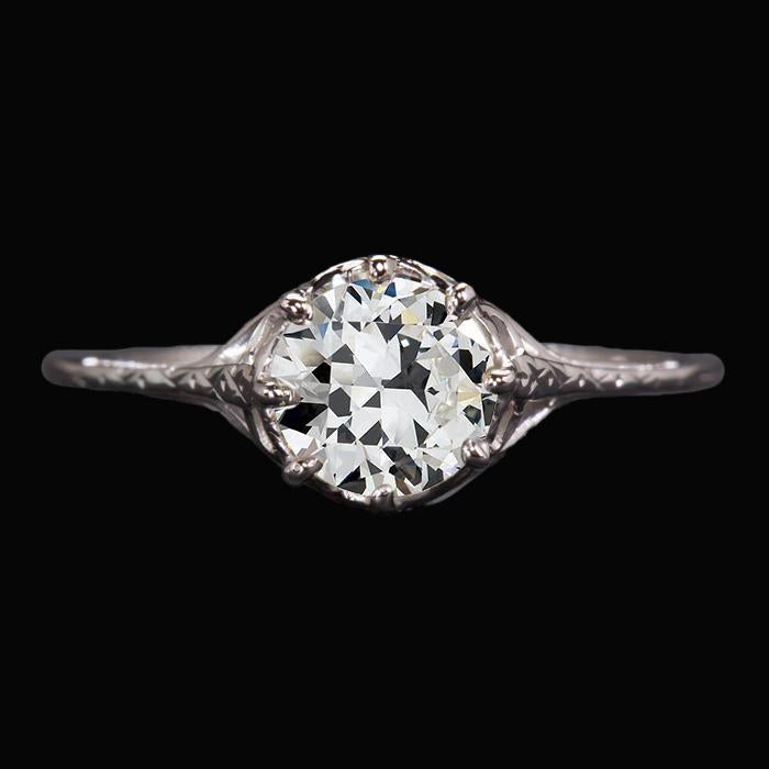 Anello Solitario Rotondo Con Vero Diamante Taglio Vecchia Miniera, Set Di 8 Punte, 2 Carati