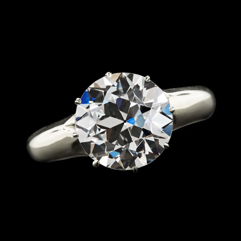 Anello Solitario Rotondo Vecchio Minatore Vero Diamante Oro Bianco 4.25 Carati