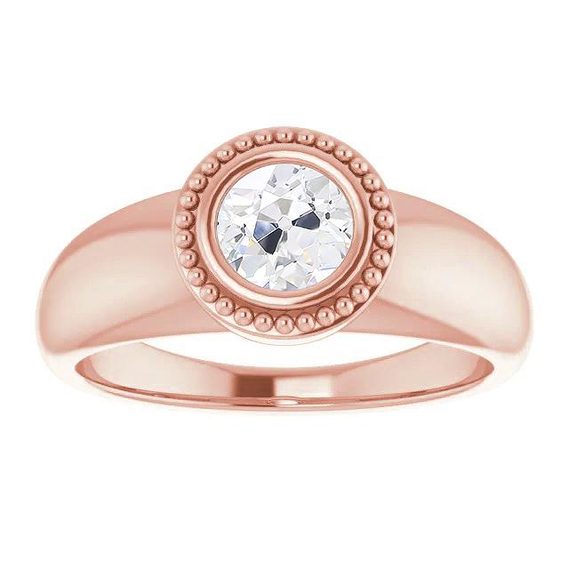 Anello Solitario Rotondo Vecchio Miniera Taglio Vero Diamante 2 Carati Castone Set Gioielli