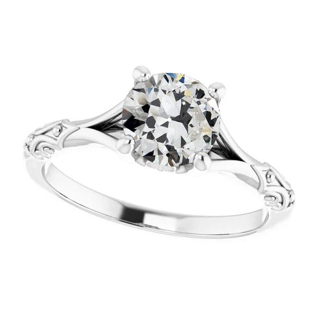 Anello Solitario Stile Antico Rotondo Vecchio Miniera Taglio Naturale Diamante 2 Carati