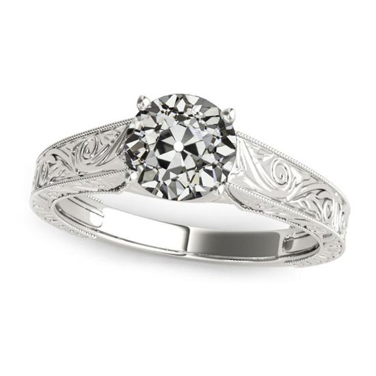 Anello Solitario Vecchio Minatore Vero Diamante Prong Stile Vintage Filigrana 2 Carati