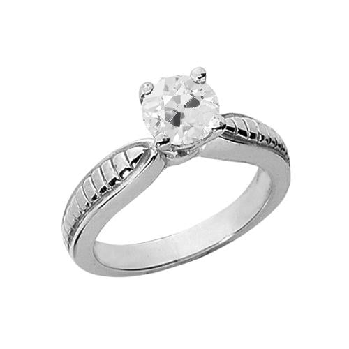 Anello Solitario Vecchio Taglio Naturale Diamante Rotondo 1 Carato Gioielli In Oro Bianco