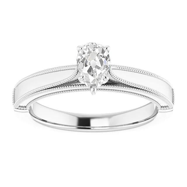 Anello Solitario Vero Diamante Pera Vecchio Minatore Stile Vintage 1.5 Carati