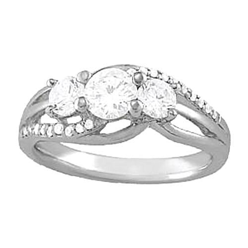 Anello Stile Tre Pietre Con Naturale Diamanti Da 1,50 Carati In Oro Bianco 14K