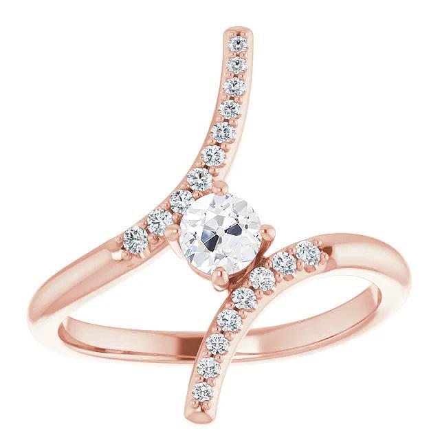 Anello Tondo Con Vero Diamanti A Taglio Antico, Gioielli Con Gambo Ritorto, Oro 8,50 Carati